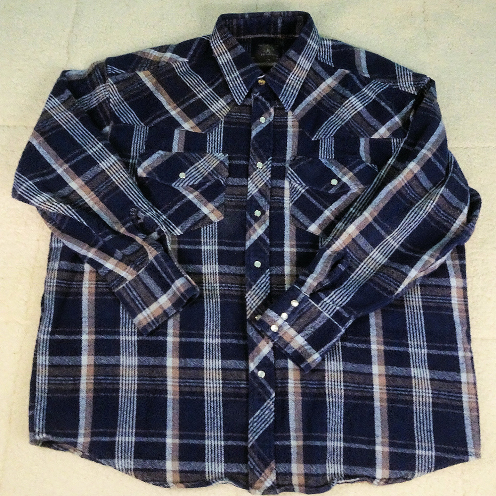 Salmon River Traders Blue Flannel Pearl Snap XL